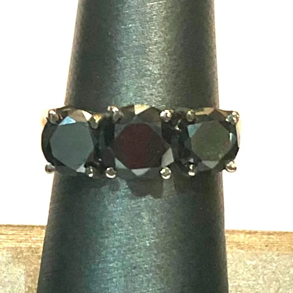Genuine 2 CTs of 3 Black Diamonds 925 Sterling Silver Ring - Picture 1 of 12